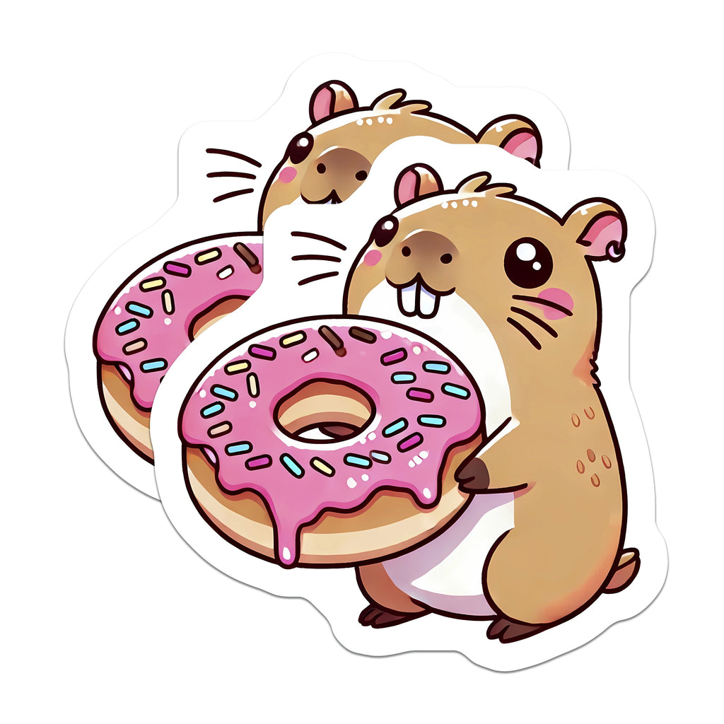 (2 Pack) Cute Hamster Donut Magnets - Kawaii Refrigerator Decor - Adorable Animal Lover Kitchen Accessories - 5 Inches On Longest Side - Thick Durable Magnet - Made in USA - MAG39239
