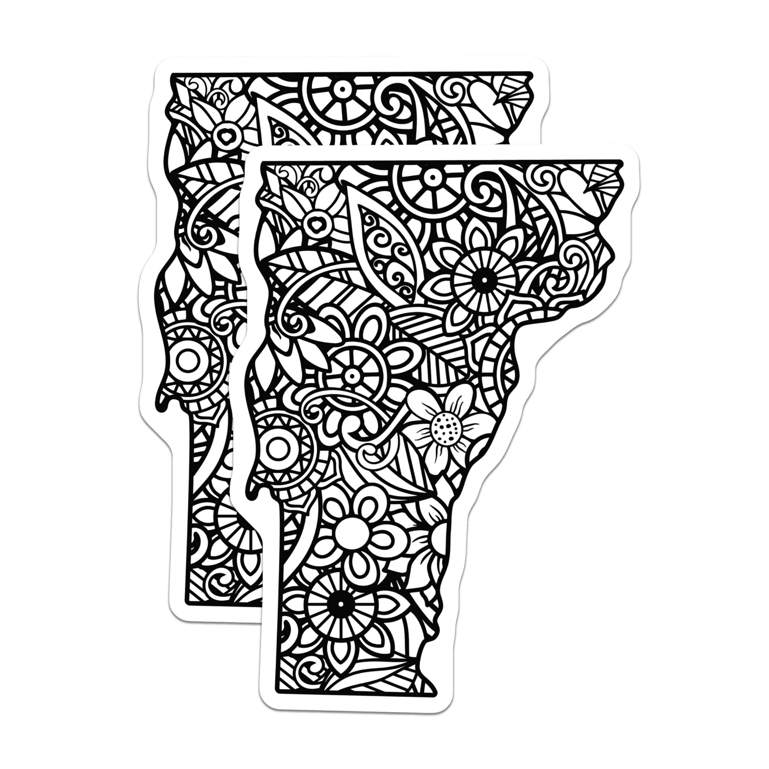 (2 Pack) Vermont Stickers - Floral State Art - Vermont Outline Design - 5" On Longest Side - Sticks to Smooth Flat Surfaces - Made in USA - BMCS18594