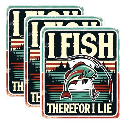 (3 Pack) Fishing Decals - Funny Fisherman Decals - I Fish Therefore I Lie - 3 Inches On Longest Side - Easy Peel & Apply - Made in USA - 3MCS1467