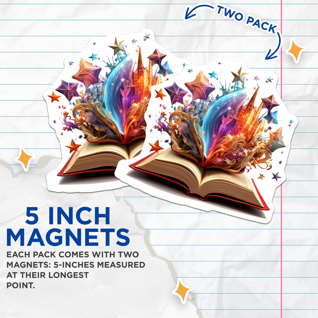 (2 Pack) Bookish Story Magnets - Fantasy Reader Decor - Imagination Literary Aesthetic - 5 Inches On Longest Side - Thick Durable Magnet - Made in USA - MAG37353