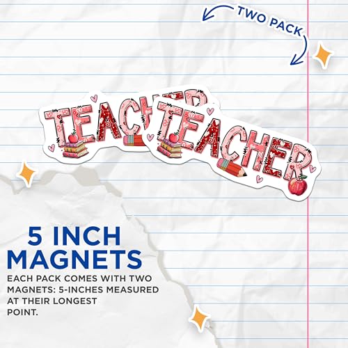 (2 Pack) Teacher Appreciation Magnets - Classroom Decor - Teacher Desk Accessory - School Supplies Decoration - 5" On Longest Side - for Cars, Fridges, Toolboxes - Made in USA -