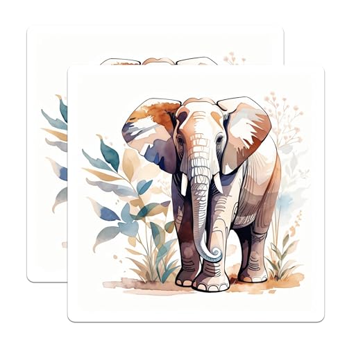 (2 Pack) Elephant Art Stickers - Cute African Wildlife Decor - 5" On Longest Side - Sticks to Smooth Flat Surfaces - Made in USA - BMCS8683 - BMCS8683
