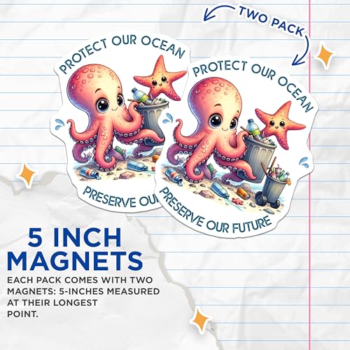 (2 Pack) Protect Our Ocean Magnets - Preserve Our Future - Environmental Awareness Decor - 5" On Longest Side - for Cars, Fridges, Toolboxes - Made in USA - MAG7952