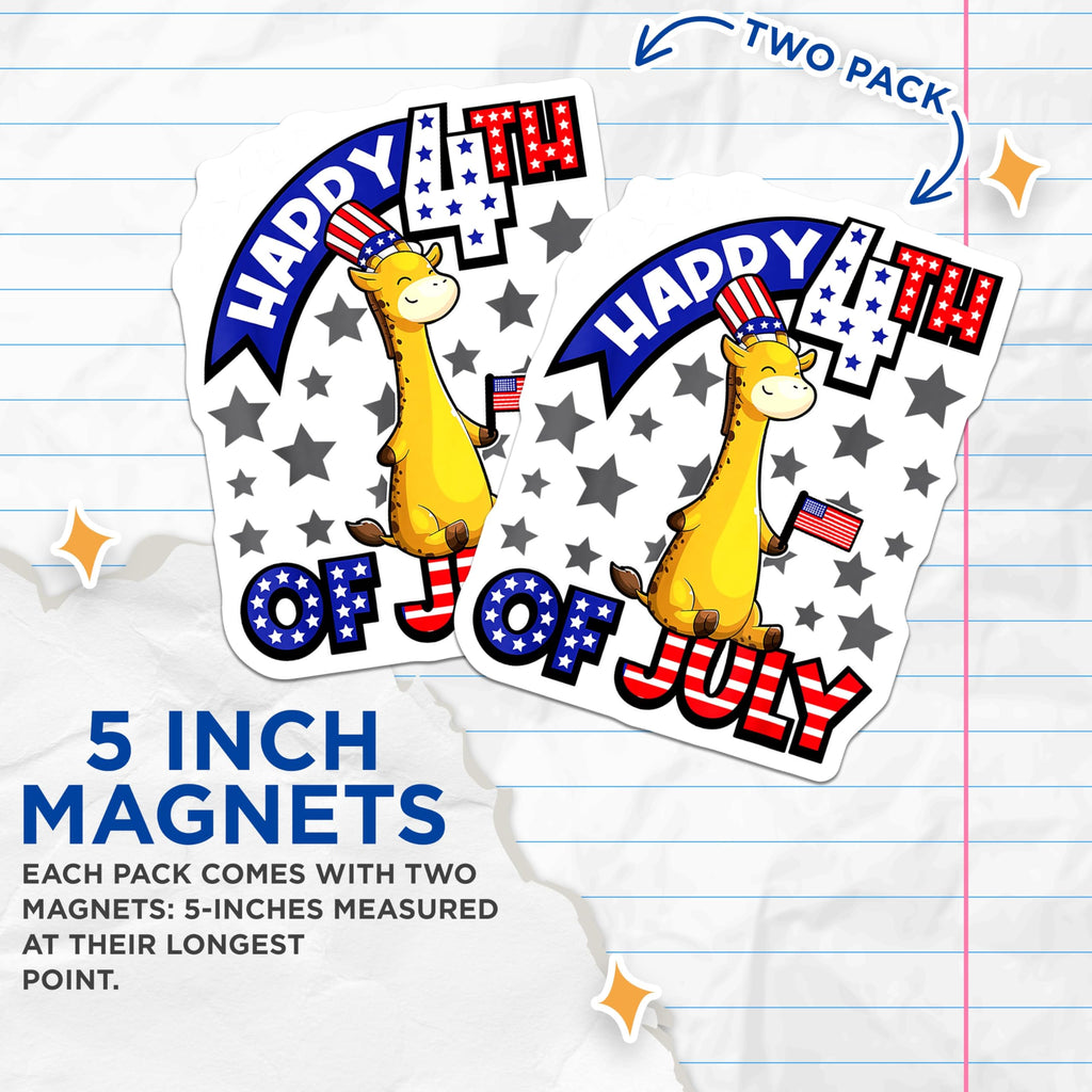 (2 Pack) Happy 4th of July Giraffe Magnets - Patriotic Animal Decor - Independence Day Holiday Fun - 5 Inches On Longest Side - Thick Durable Magnet - Made in USA - MAG30124