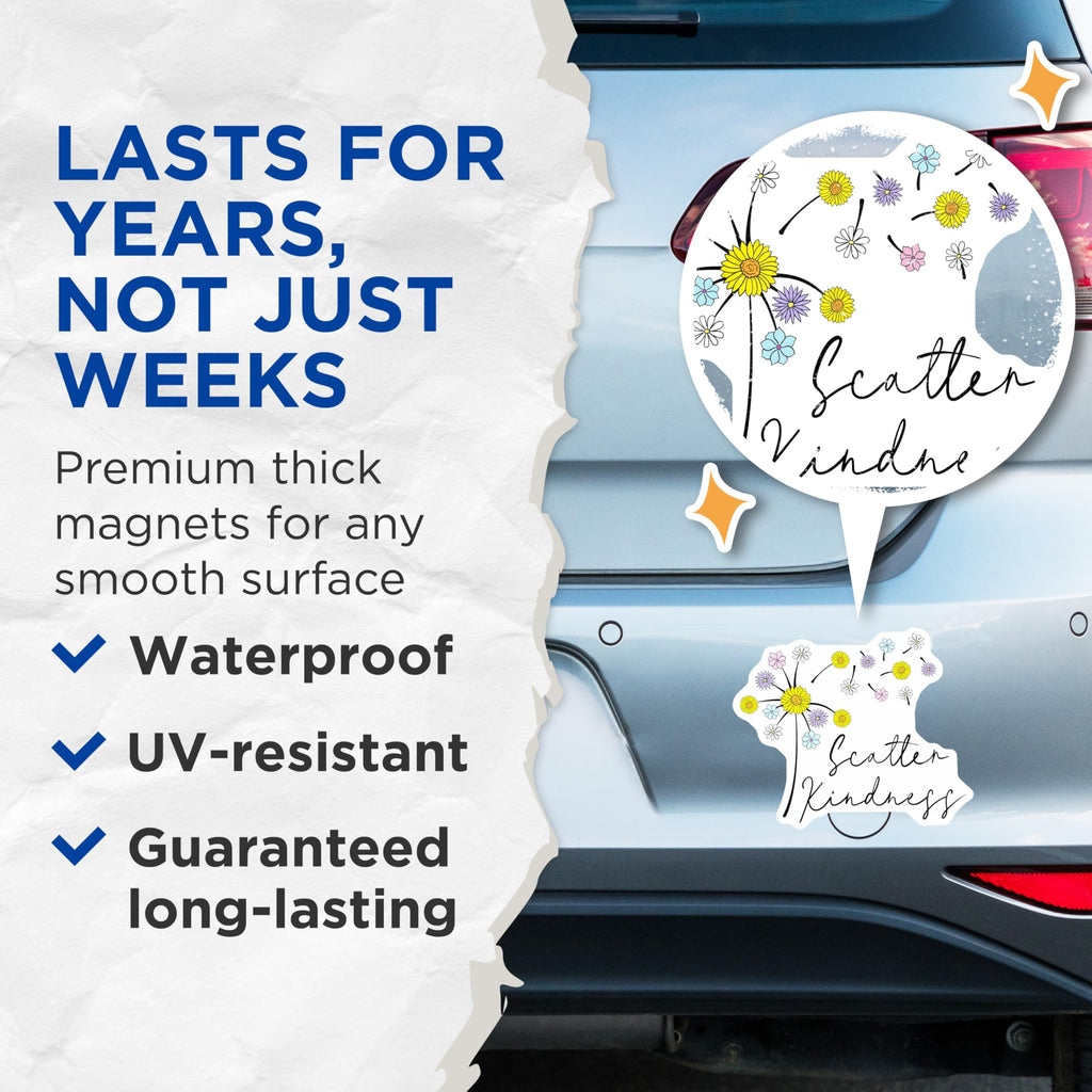 (2 Pack) Kindness Flower Magnets - Scatter Kindness Decor - Floral Refrigerator Magnets - 5" On Longest Side - Premium Magnet - for Cars, Refrigerators, Toolboxes, Lockers - Made in USA - MAG17824
