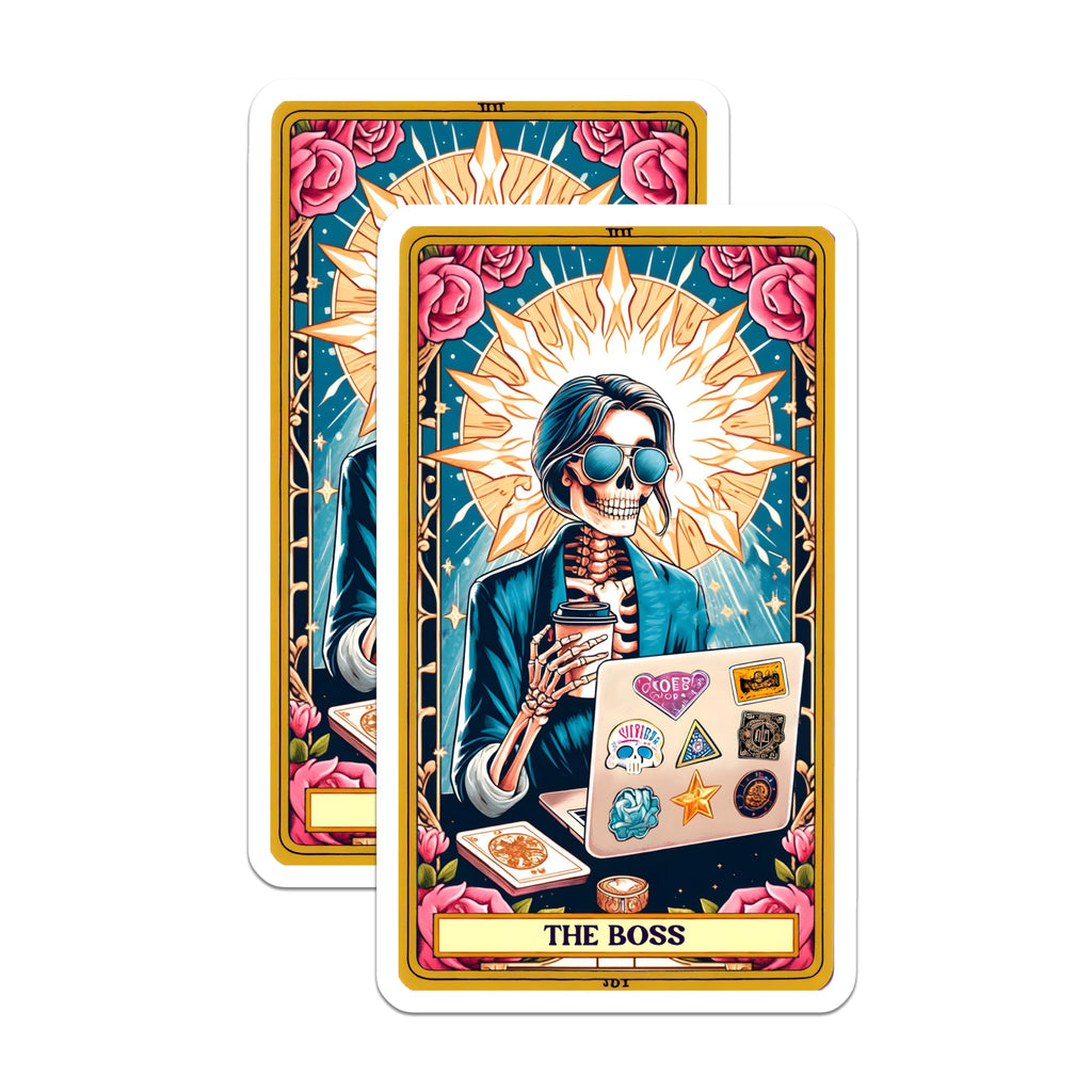 (2 Pack) The Boss Skeleton Stickers - Tarot Card Major Arcana - Cool Entrepreneur Aesthetic - 5" On Longest Side - Sticks to Smooth Flat Surfaces - Made in USA - BMCS21941