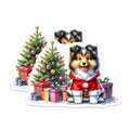 (2 Pack) Christmas Sheltie Magnets - Santa Puppy Dog Lover Holiday Decor - Shetland Sheepdog Festive Winter Scene - 5 Inches On Longest Side - Thick Durable Magnet - Made in USA - MAG23334