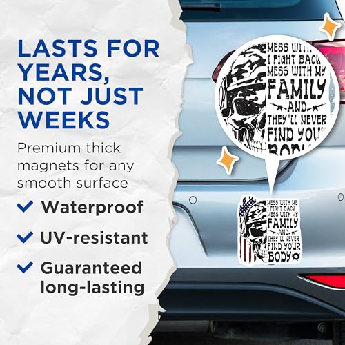 (2 Pack) Mess with Me I Fight Back Magnets - Family Protection Magnets - Skull Patriotic Magnets - 5" On Longest Side - for Cars, Refrigerators, Toolboxes, Lockers - Made in USA BMCS3427