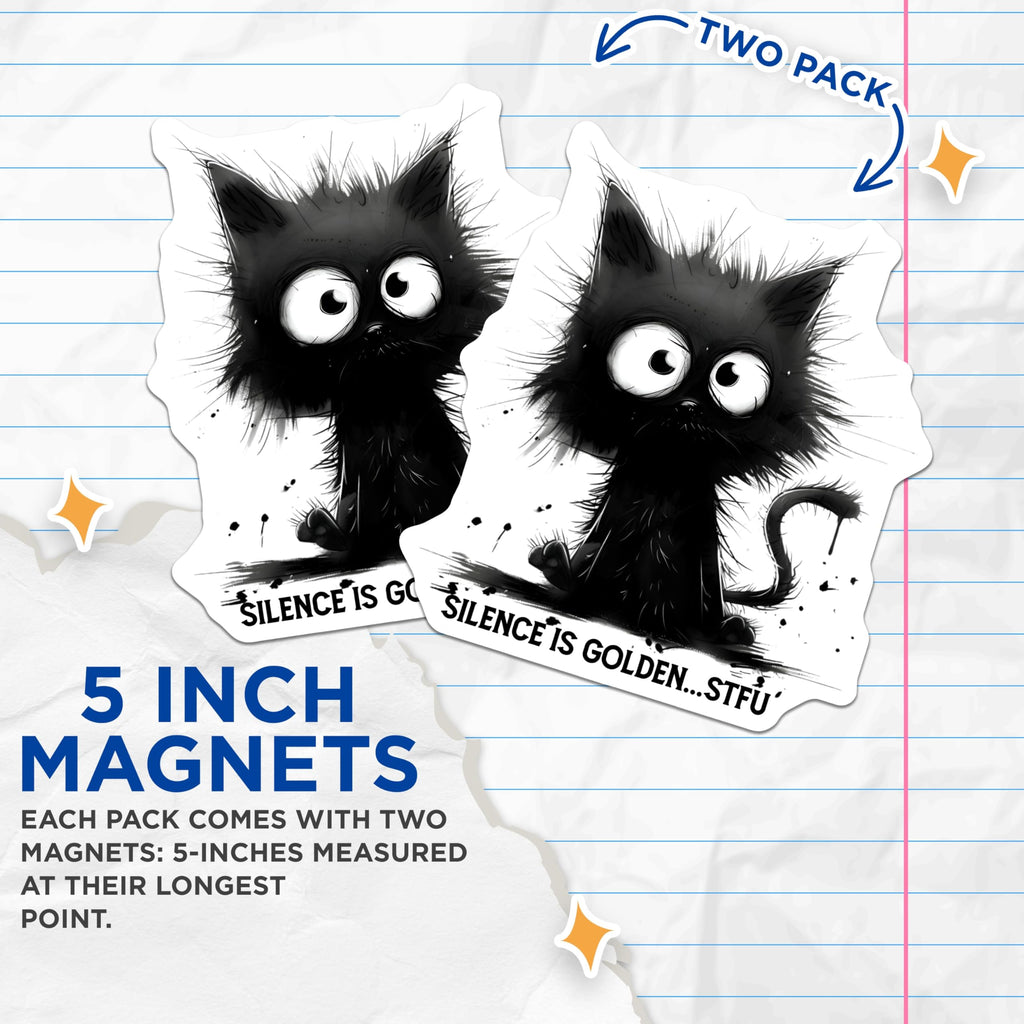 (2 Pack) Funny Cat Magnets - Sarcastic Kitty Art - Novelty Fridge Magnets - 5" On Longest Side - Premium Magnet - for Cars, Refrigerators, Toolboxes, Lockers - Made in USA - MAG15997