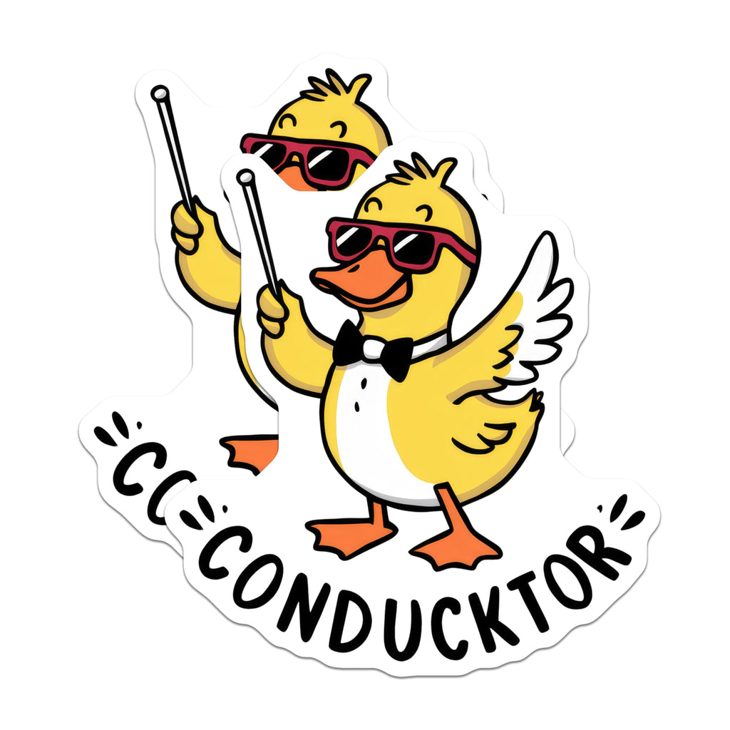 (2 Pack) Funny Cartoon Duck Stickers - Music Conductor Stickers - Cool Duck Illustration Stickers - 5" On Longest Side - Sticks to Smooth Flat Surfaces - Made in USA - BMCS9528