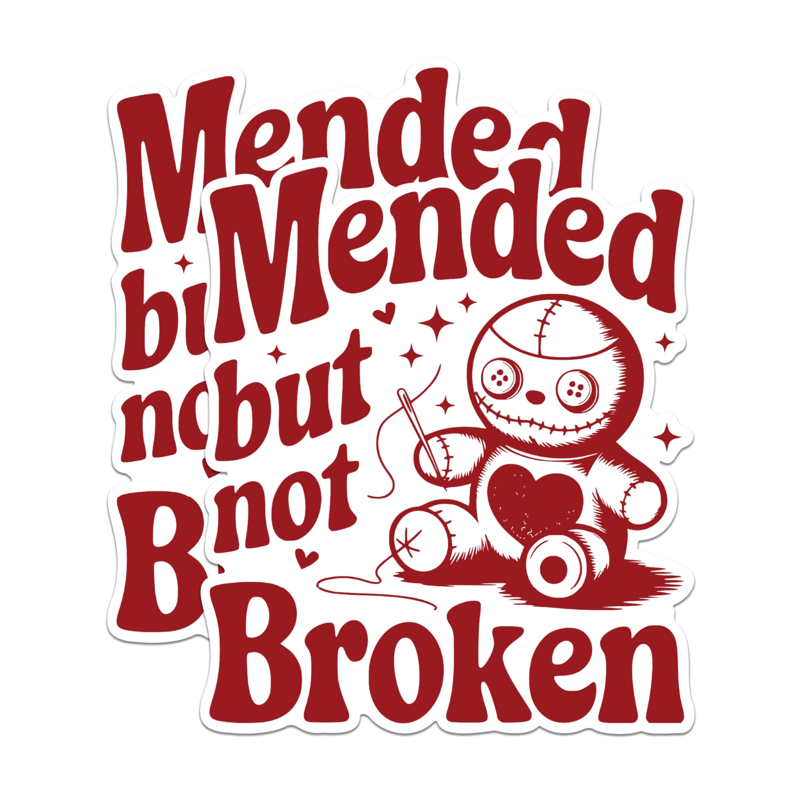 (2 Pack) Mended but Not Broken Stickers - Cute Patchwork Doll Stickers - Motivational Sticker Decals - 5" On Longest Side - Sticks to Any Smooth Flat Surface - Made in USA - BMCS2880