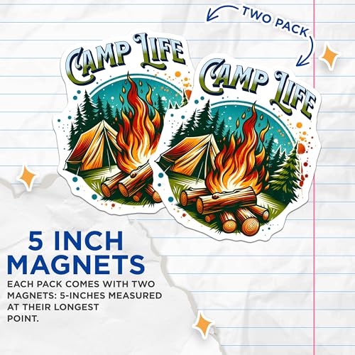 (2 Pack) Camp Life Magnets - Camping Adventure - Outdoor Enthusiast Decor - Campfire Art Magnets for RVs or Coolers - 5" On Longest Side - for Cars, Fridges, Toolboxes - Made in USA - MAG7130