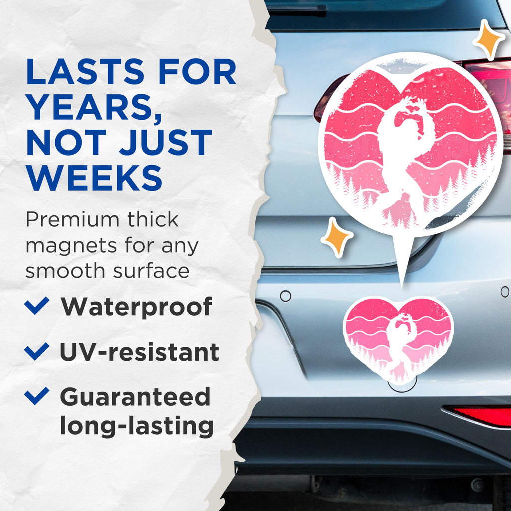 (2 Pack) Bigfoot Heart Hands Magnets - Valentine's Day Decor - Romantic Yeti - 5" On Longest Side - Premium Magnet - for Cars, Refrigerators, Toolboxes, Lockers - Made in USA - MAG16655