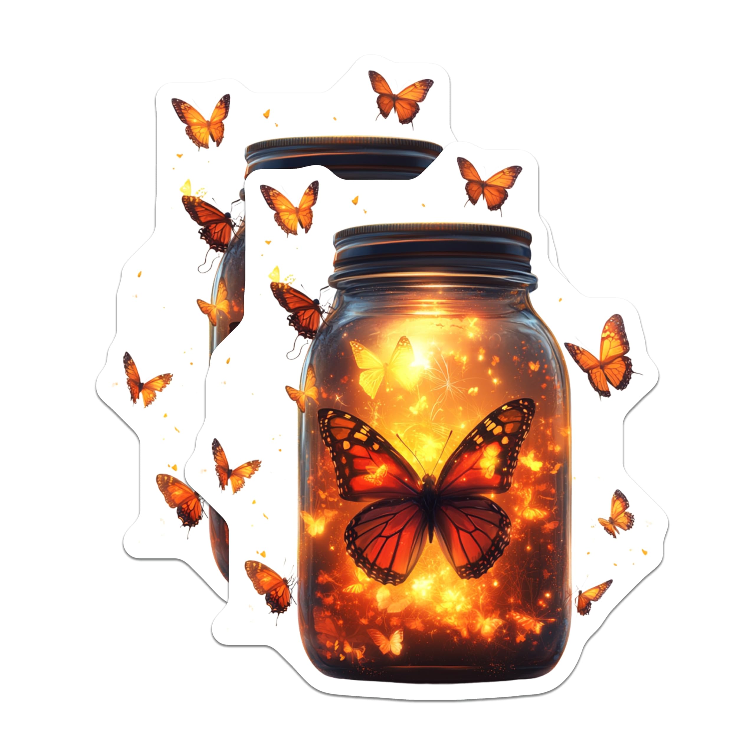 (2 Pack) Butterfly Jar Magnets - Enchanted Monarch Fairycore Home Decor - Whimsical Refrigerator Magnets - 5 Inches On Longest Side - Thick Durable Magnet - Made in USA - MAG26425