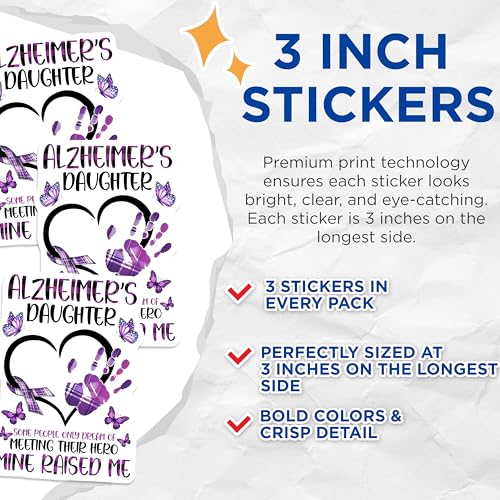(3 Pack) Alzheimers Daughter Decals - Purple Butterfly Stickers - Laptop Decals - 3 Inches On Longest Side - Easy Peel & Apply - Made in USA - 3MCS8551