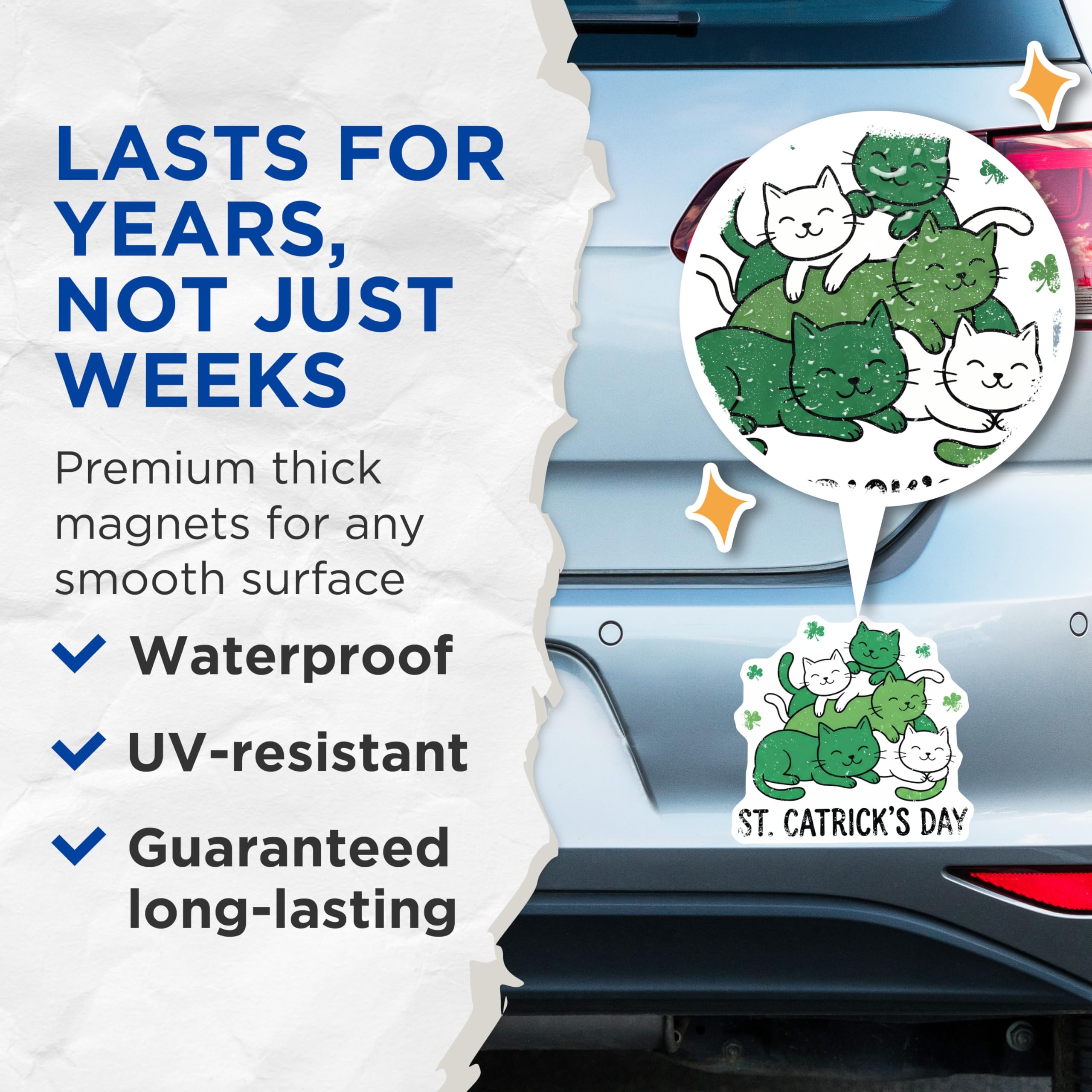 (2 Pack) St Catricks Day Magnets - Cats and Shamrocks - Irish Celebration Decor - 5" On Longest Side - Premium Magnet - for Cars, Refrigerators, Toolboxes, Lockers - Made in USA - MAG17029