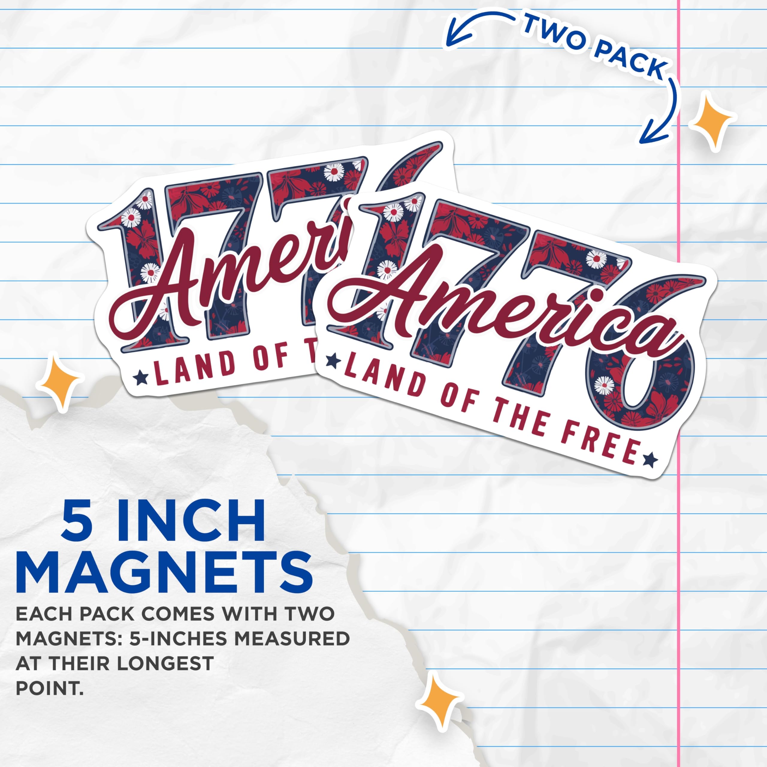 (2 Pack) 1776 America Magnets - Patriotic USA Decor - Independence Day Celebration - Land of the Free Display - 5 Inches On Longest Side - Thick Durable Magnet - Made in USA - MAG21558