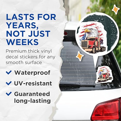 (2 Pack) Patriotic Eagle Truck Stickers - American Flag - Big Rig Decor - 5" On Longest Side - Sticks to Smooth Flat Surfaces - Made in USA - BMCS5816