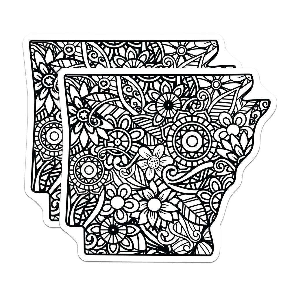 (2 Pack) Arkansas State Magnets - Intricate Floral Zen Design - Mandala Inspired Decor - 5 Inches On Longest Side - Thick Durable Magnet - Made in USA - MAG19177