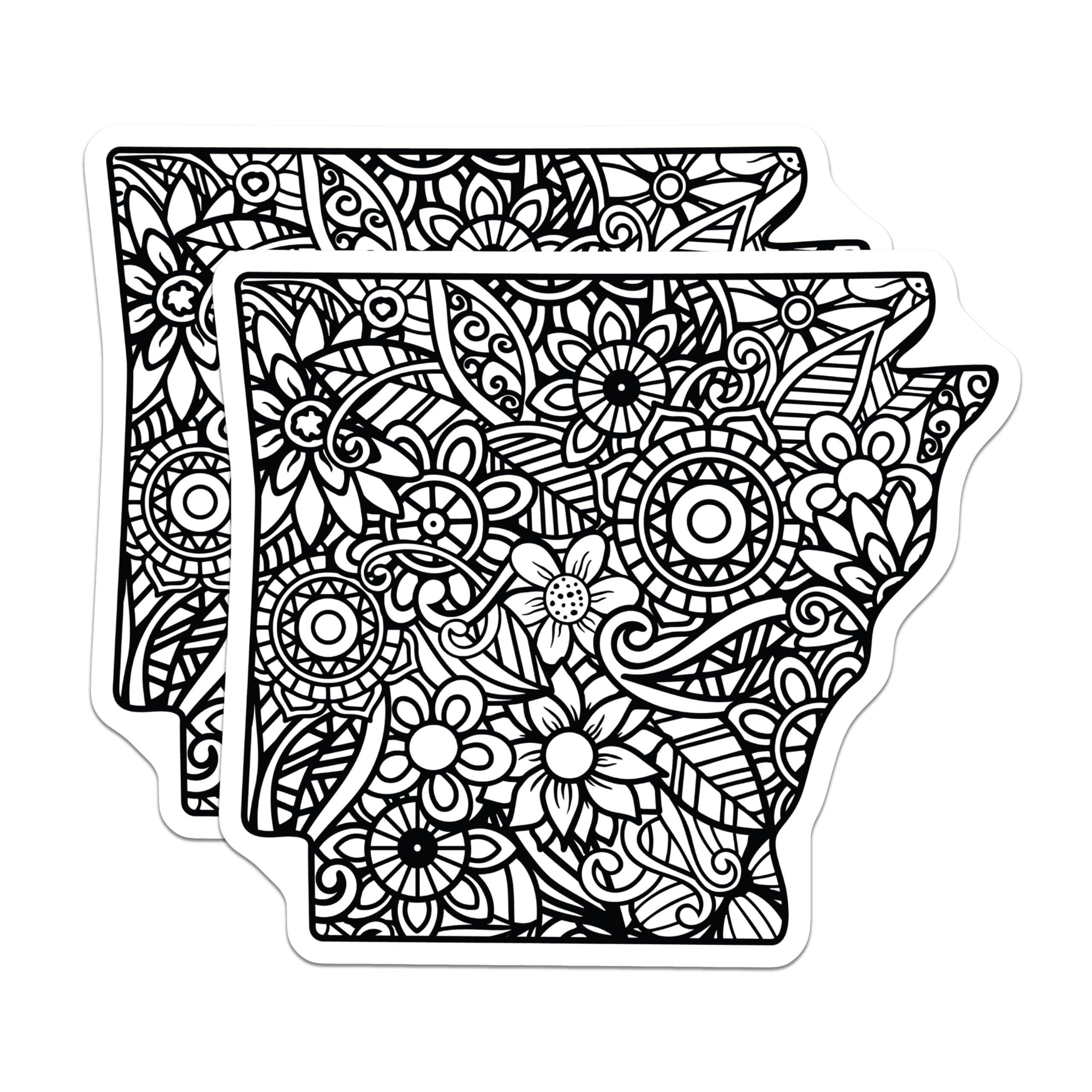 (2 Pack) Arkansas State Magnets - Intricate Floral Zen Design - Mandala Inspired Decor - 5 Inches On Longest Side - Thick Durable Magnet - Made in USA - MAG19177