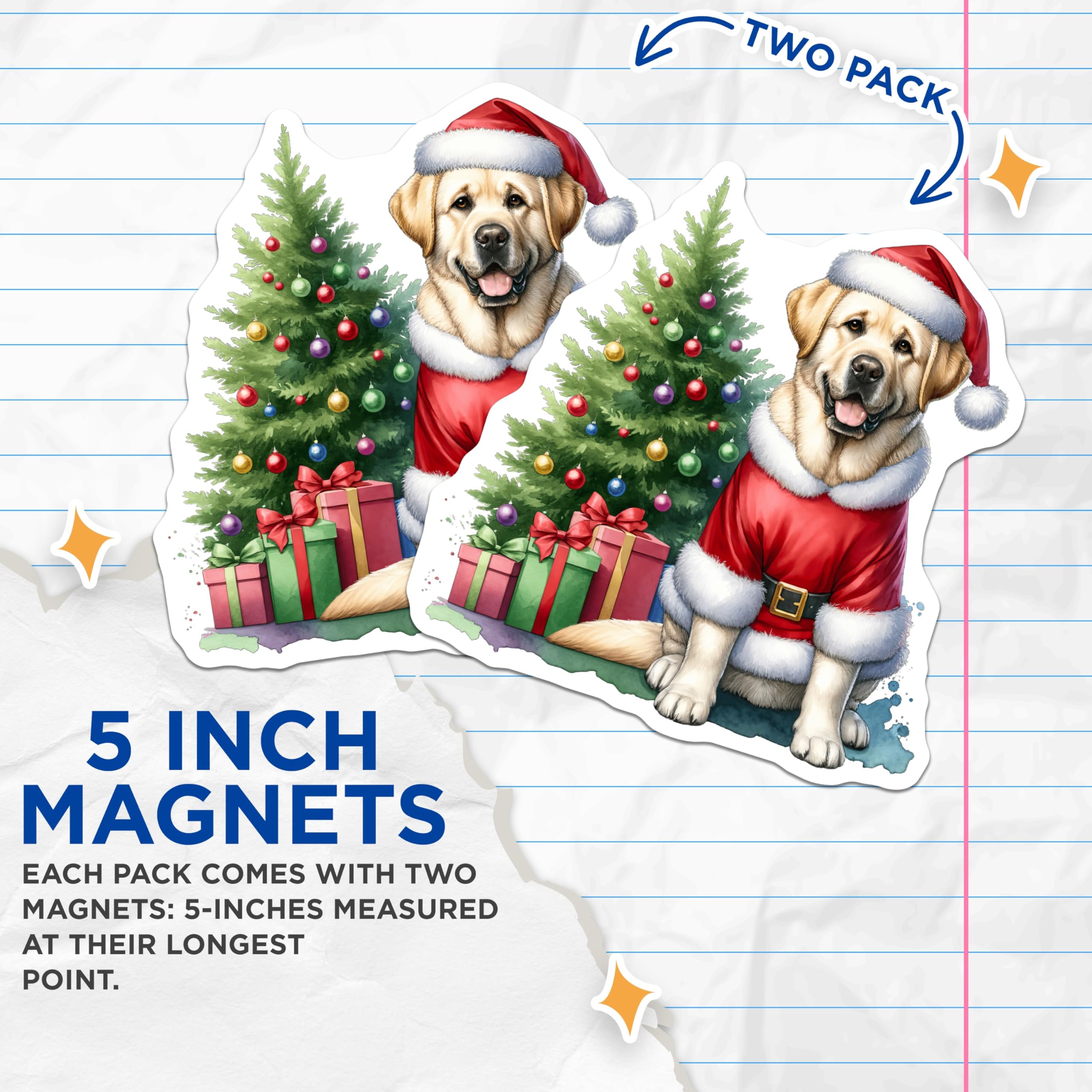 (2 Pack) Golden Retriever Christmas Magnets - Santa Dog Holiday Decor - Festive Yellow Lab Magnet - Winter Season Pet Decor - 5 Inches On Longest Side - Thick Durable Magnet - Made in USA - MAG24828