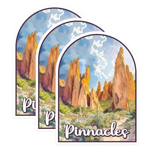 (3 Pack) Pinnacles Decals - Arizona Landscape - Desert Laptop Decals - 3 Inches On Longest Side - Easy Peel & Apply - Made in USA - 3MCS0444