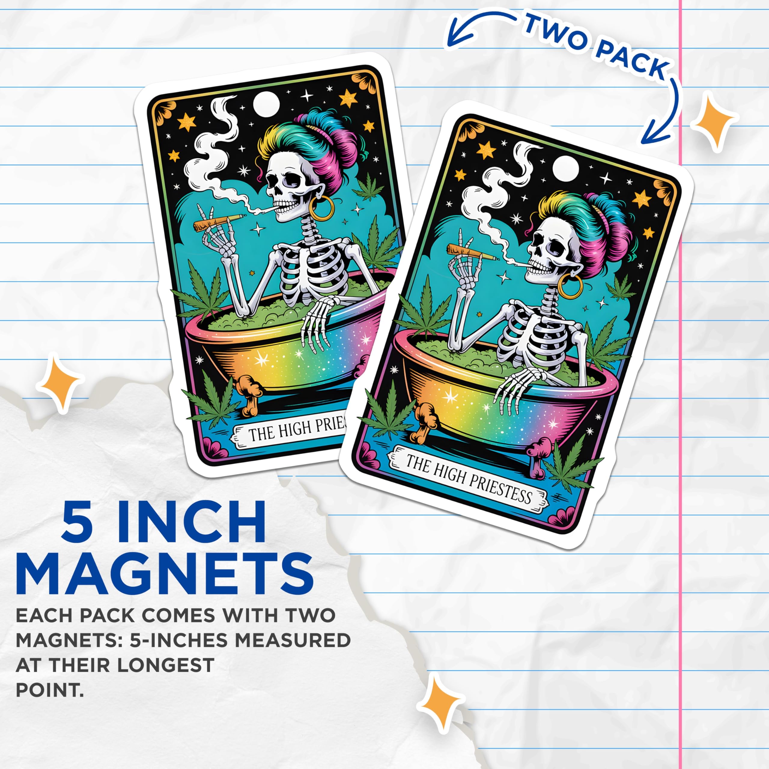 (2 Pack) High Priestess Magnets - Tarot Card Art - Weed Leaf Decor - 5" On Longest Side - Premium Magnet - for Cars, Refrigerators, Toolboxes, Lockers - Made in USA - MAG14707