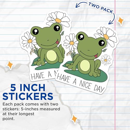 (2 Pack) Cute Frog Stickers - Motivational Quotes - Daily Reminder Sticker - 5" On Longest Side - Sticks to Smooth Flat Surfaces - Made in USA - BMCS6574