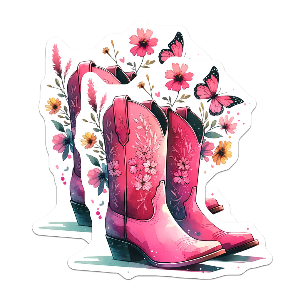 (2 Pack) Pink Cowboy Boots Magnets - Floral Western Boot - Cowgirl Aesthetic Fridge Decor - Butterfly Design - 5 Inches On Longest Side - Thick Durable Magnet - Made in USA - MAG39645