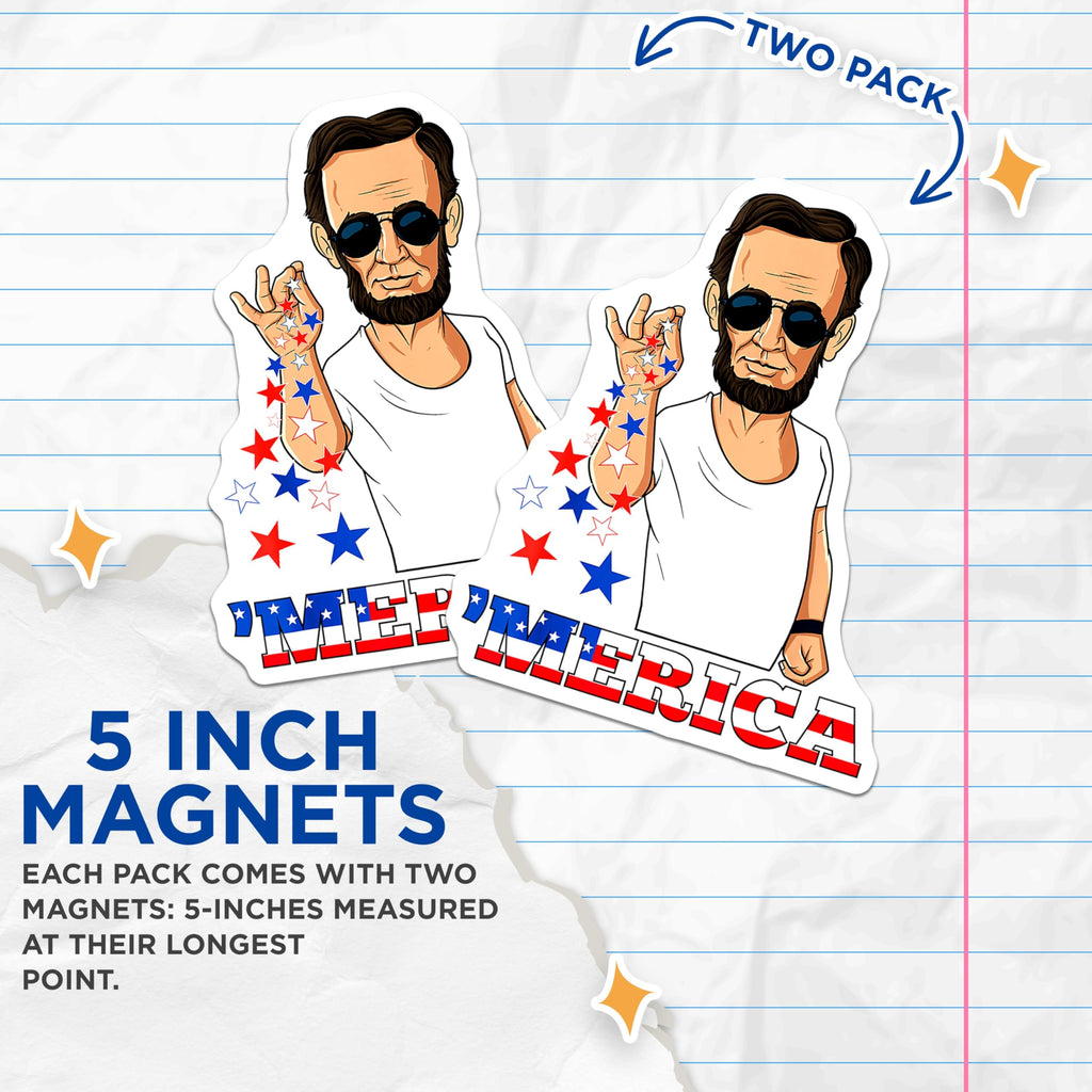 (2 Pack) Salt Bae Lincoln Magnets - Funny Patriotic Decor - Merica Fridge Accessory - 5 Inches On Longest Side - Thick Durable Magnet - Made in USA - MAG29929