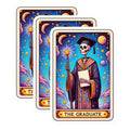 (3 Pack) Graduate Skeleton Decals - Tarot Card Decal - Funny Graduation Decals - 3 Inches On Longest Side - Easy Peel & Apply - Made in USA - 3MCS4187