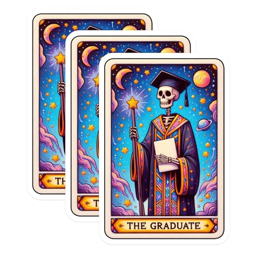 (3 Pack) Graduate Skeleton Decals - Tarot Card Decal - Funny Graduation Decals - 3 Inches On Longest Side - Easy Peel & Apply - Made in USA - 3MCS4187