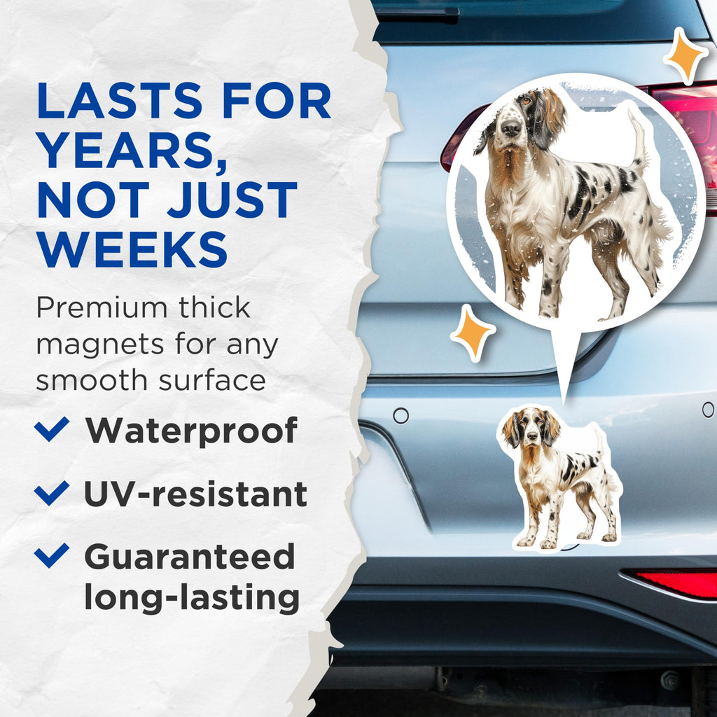(2 Pack) English Setter Dog Magnets - Realistic Pet Art - Hunting Dog Breed Decor - 5 Inches On Longest Side - Thick Durable Magnet - Made in USA - MAG27295