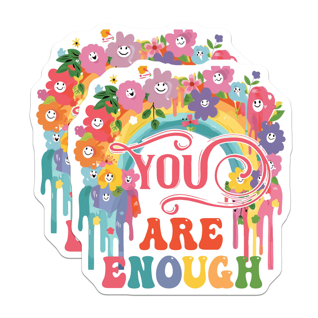 (2 Pack) You are Enough Magnets - Positive Affirmation - Self Love Reminder - Retro Floral Decor - 5 Inches On Longest Side - Thick Durable Magnet - Made in USA - MAG38520