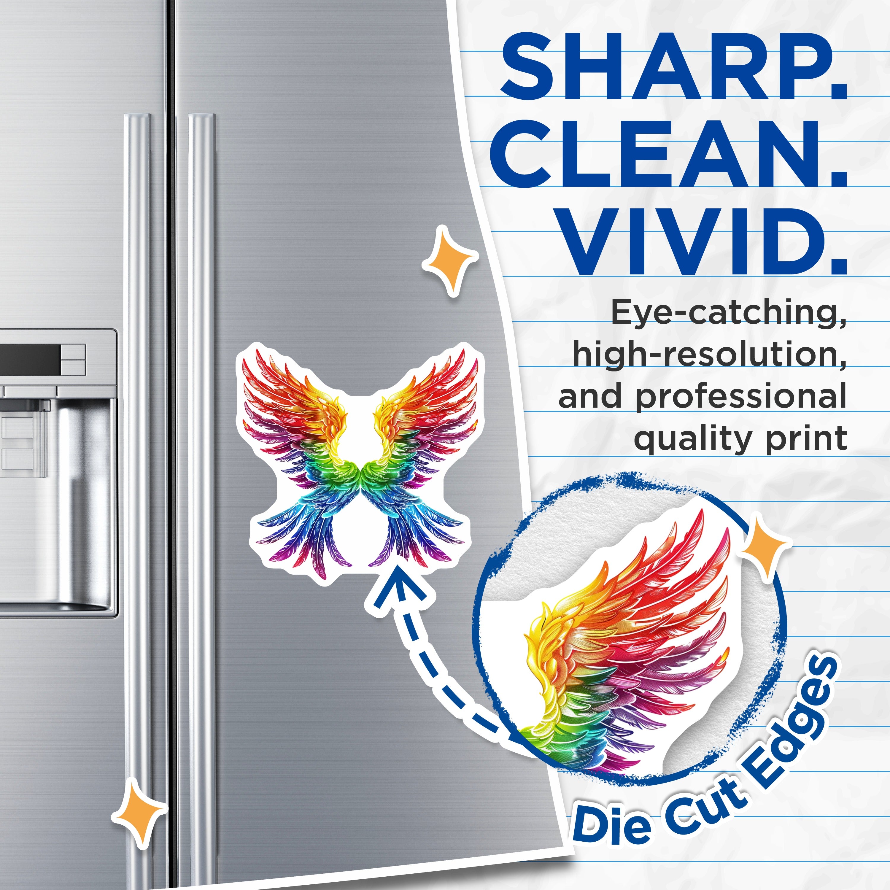 (2 Pack) Rainbow Wings Magnets - LGBTQ Pride Decor - Angelic Fantasy Art - Refrigerator Locker Accent - 5 Inches On Longest Side - Thick Durable Magnet - Made in USA - MAG37037