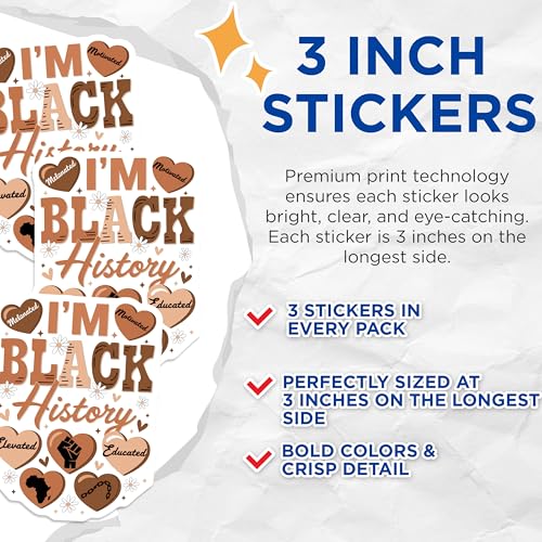 (3 Pack) Black History Decals - Melanated Motivated - Educated Elevated Decals - 3 Inches On Longest Side - Easy Peel & Apply - Made in USA - 3MCS2654