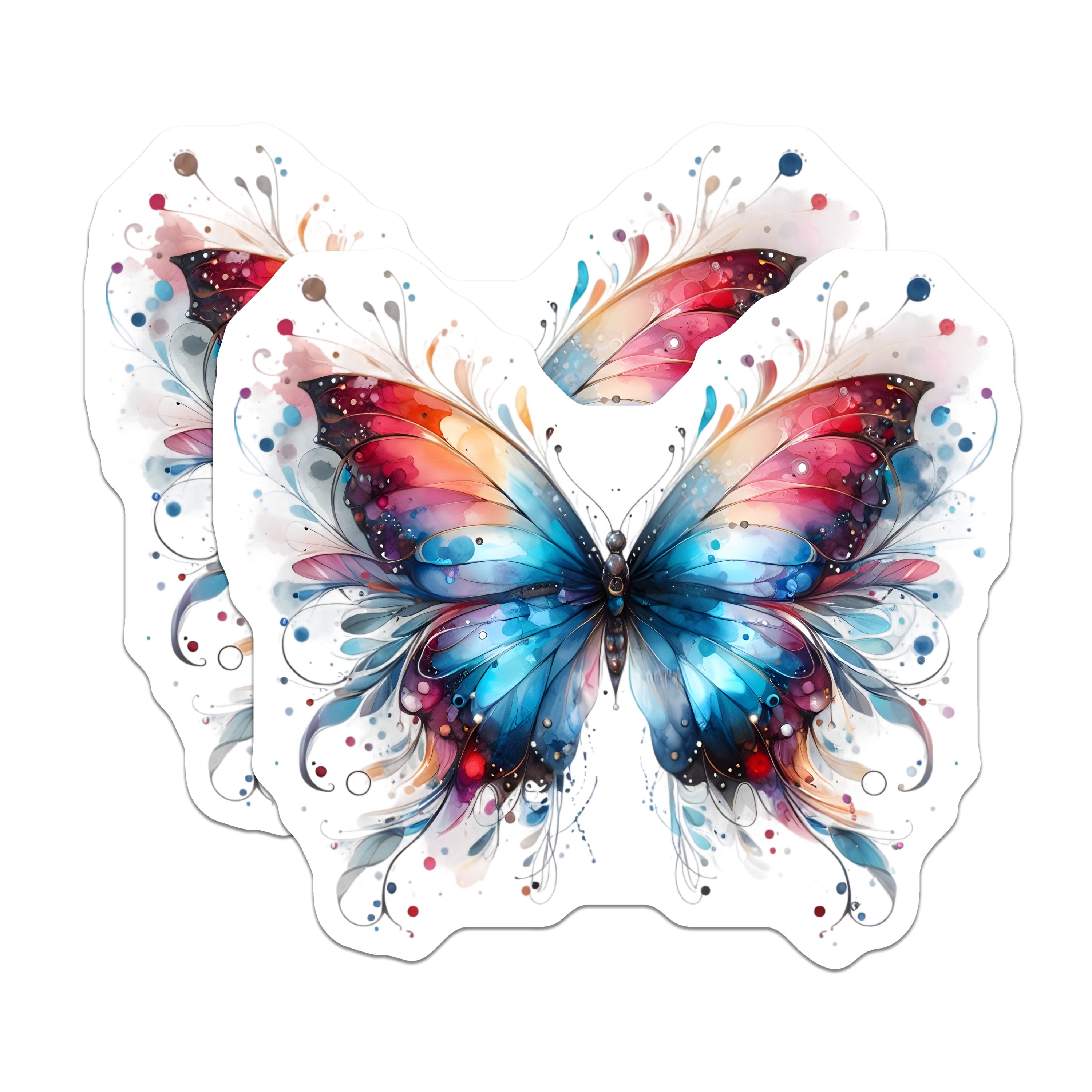 (2 Pack) Watercolor Butterfly Magnets - Ethereal Nature Inspired Fridge Decor - Vibrant Home Office Art - 5 Inches On Longest Side - Thick Durable Magnet - Made in USA - MAG36944