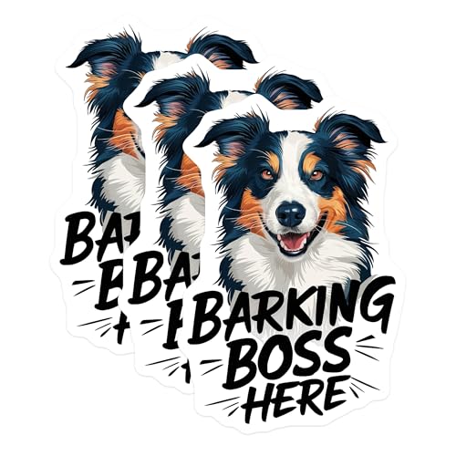 (3 Pack) Australian Shepherd Decals - Barking Boss Dog Breed Stickers - Laptop Decals - 3 Inches On Longest Side - Easy Peel & Apply - Made in USA - 3MCS2701