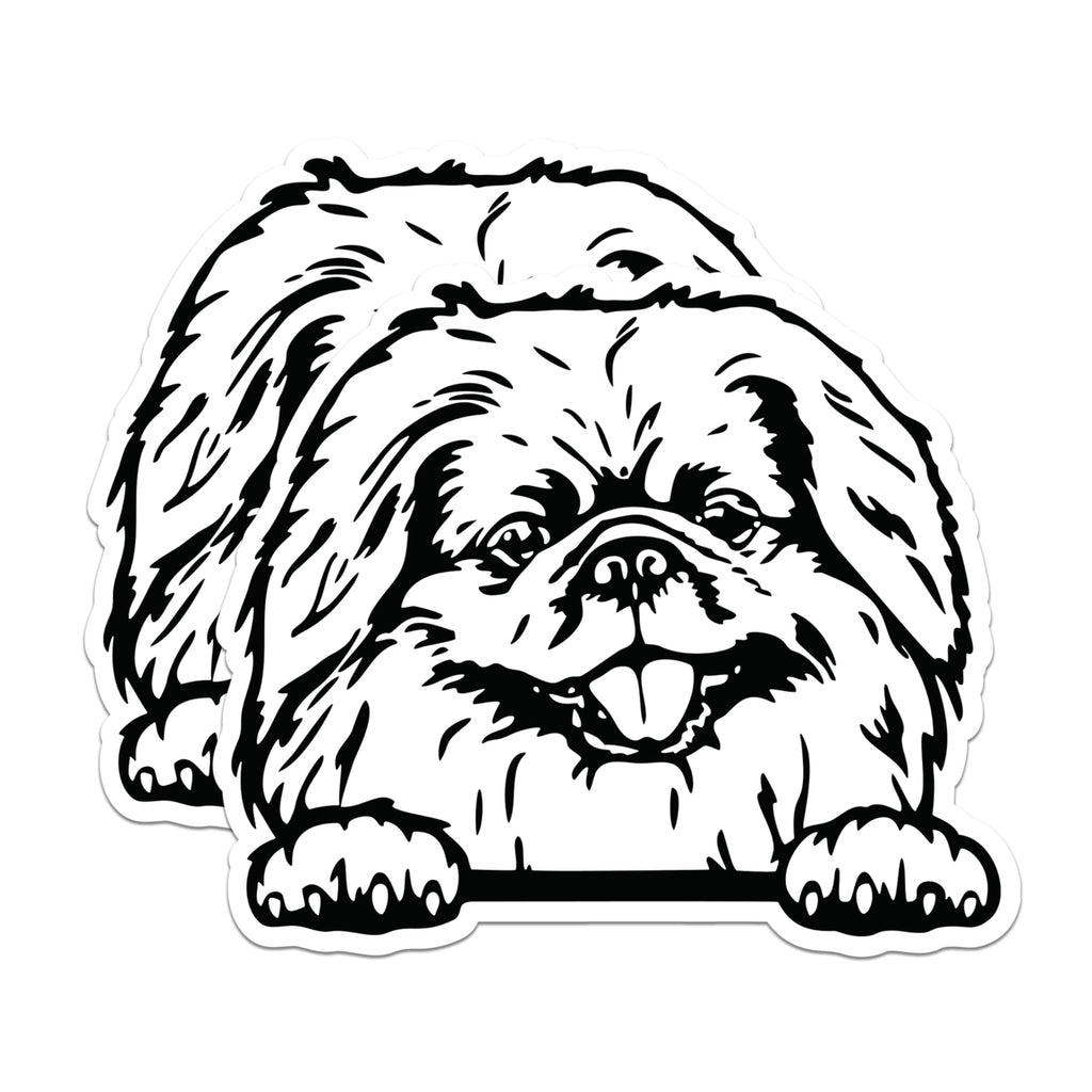(2 Pack) Cute Pekingese Dog Stickers - Adorable Pet Stickers - Puppy Illustration Decal Stickers for Water Bottle - 5" On Longest Side - Sticks to Smooth Flat Surfaces - Made in USA - BMCS4047