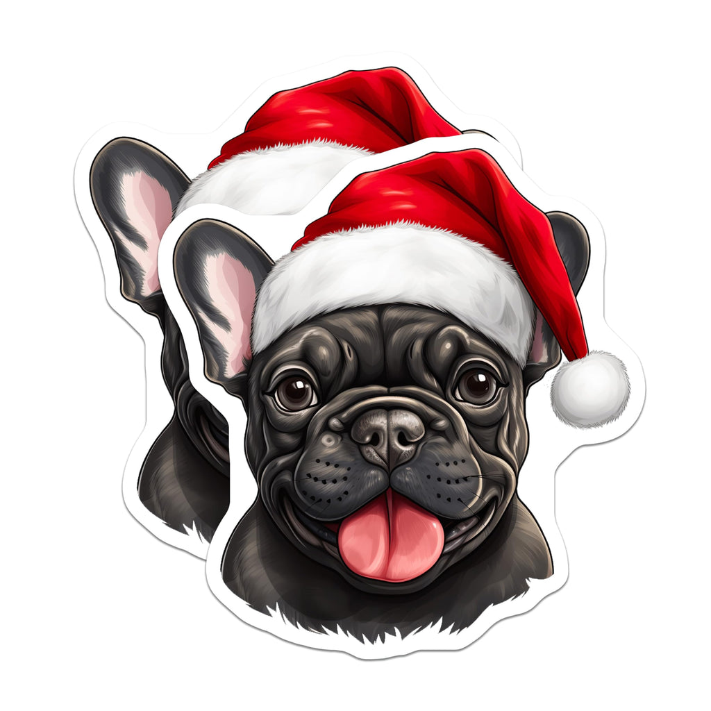 (2 Pack) French Bulldog Christmas Magnets - Santa Hat Dog Decor - Holiday Pet Accessory - 5 Inches On Longest Side - Thick Durable Magnet - Made in USA - MAG29144