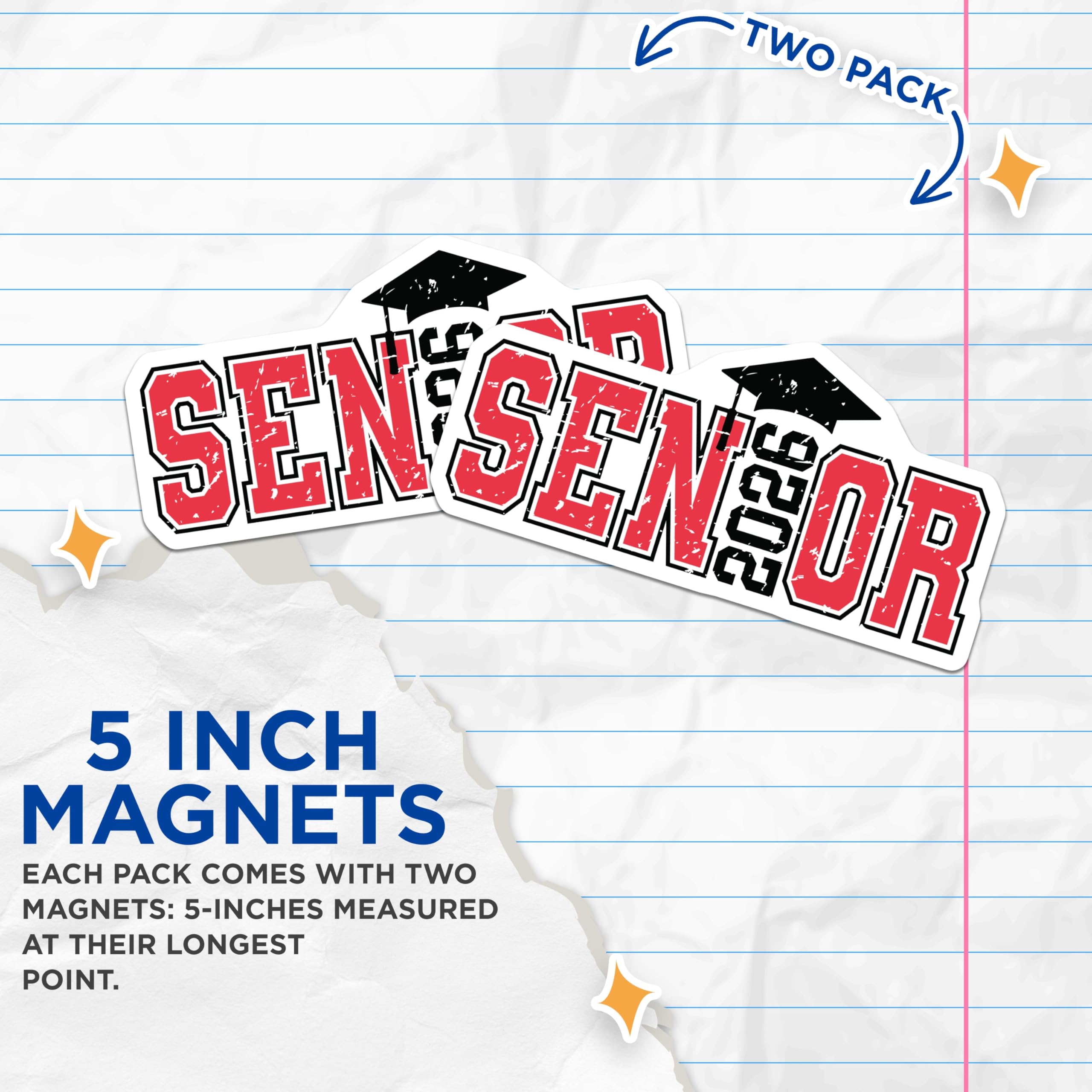(2 Pack) Senior 2026 Magnets - Graduation Year - Class of 2026 Memorabilia- 5" On Longest Side - Sticks to Smooth Flat Surfaces - Made in USA - MAG11945