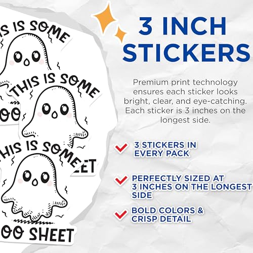 (3 Pack) Boo Sheet Decals - Cute Ghost Sticker - Halloween Decal - 3 Inches On Longest Side - Easy Peel & Apply - Made in USA - 3MCS4719