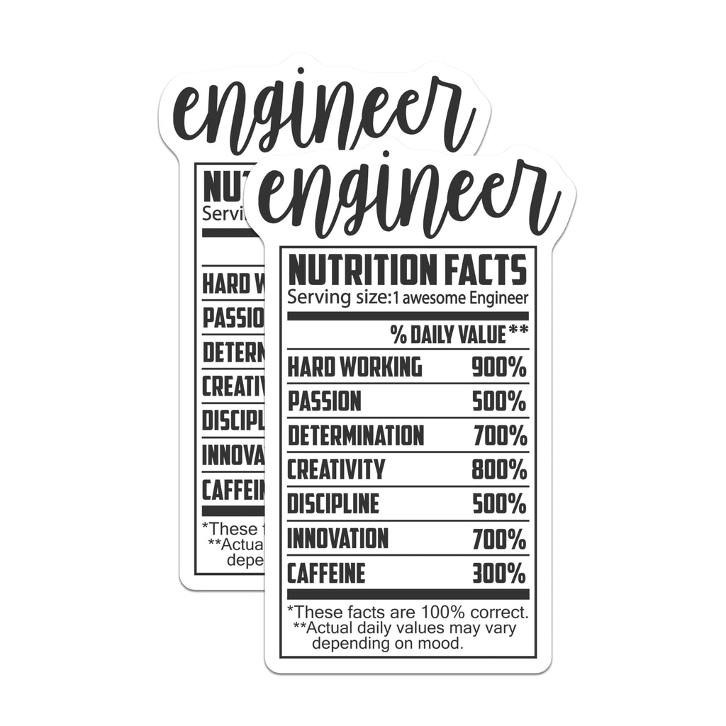 (2 Pack) Engineer Nutrition Facts Stickers - Funny Engineer - Engineering Student Decals- 5" On Longest Side - Sticks to Smooth Flat Surfaces - Made in USA - BMCS16107