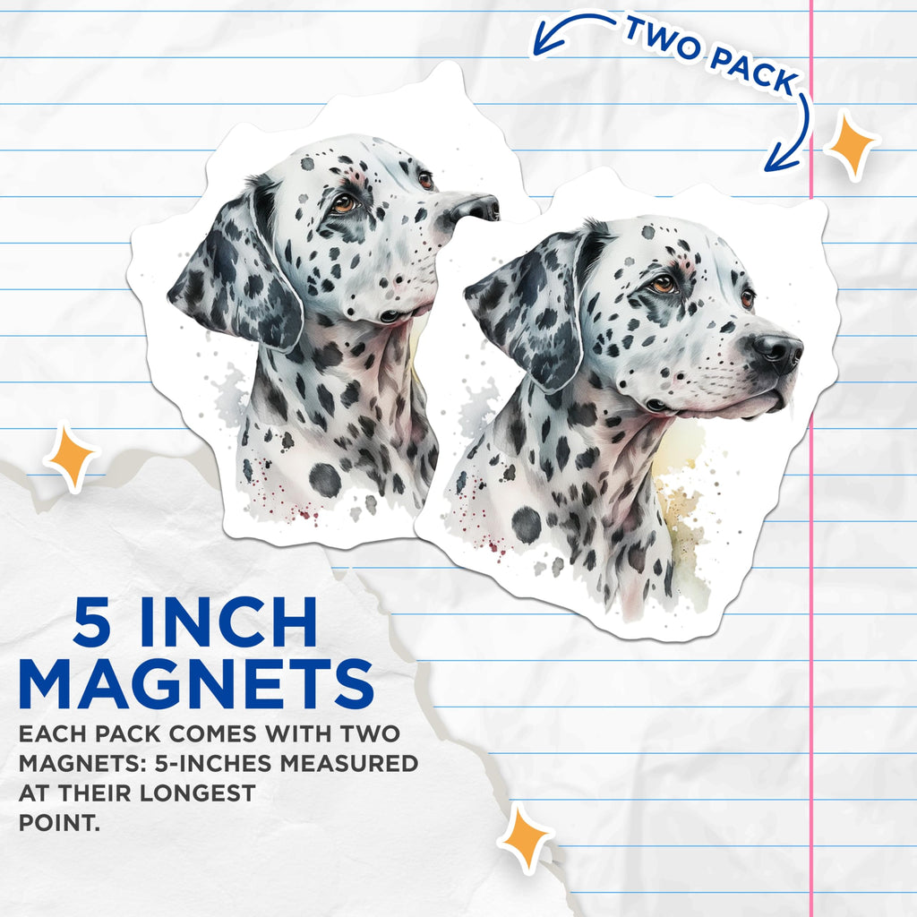 (2 Pack) Dalmatian Dog Magnets - Watercolor Pet Portrait - Unique Fridge Magnets - 5" On Longest Side - Premium Magnet - for Cars, Refrigerators, Toolboxes, Lockers - Made in USA - MAG15356