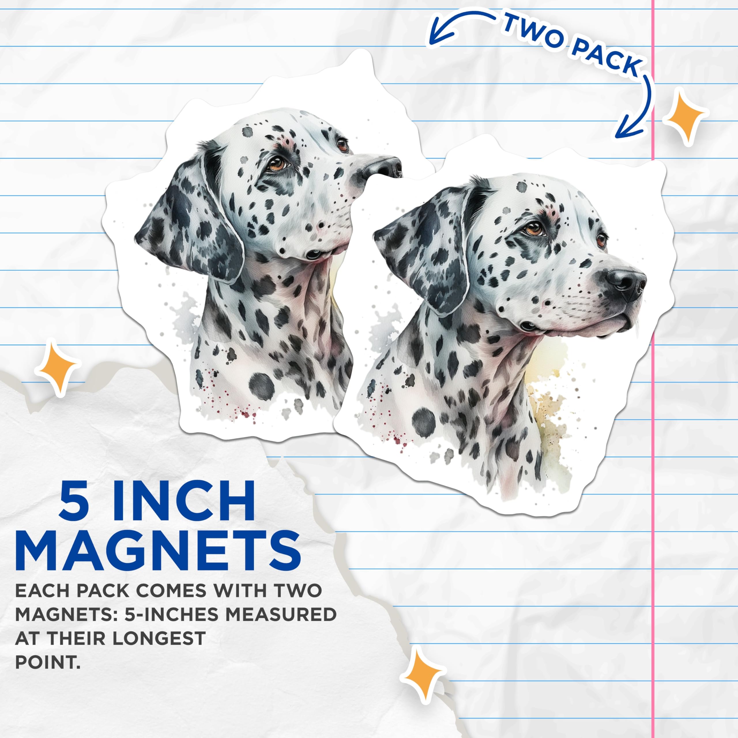 (2 Pack) Dalmatian Dog Magnets - Watercolor Pet Portrait - Unique Fridge Magnets - 5" On Longest Side - Premium Magnet - for Cars, Refrigerators, Toolboxes, Lockers - Made in USA - MAG15356