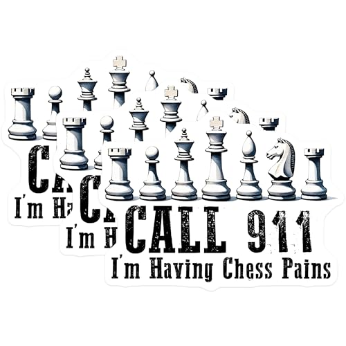 (3 Pack) Chess Pains Decals - Call 911 - Funny Chess Lover Decal - 3 Inches On Longest Side - Easy Peel & Apply - Made in USA - 3MCS1976
