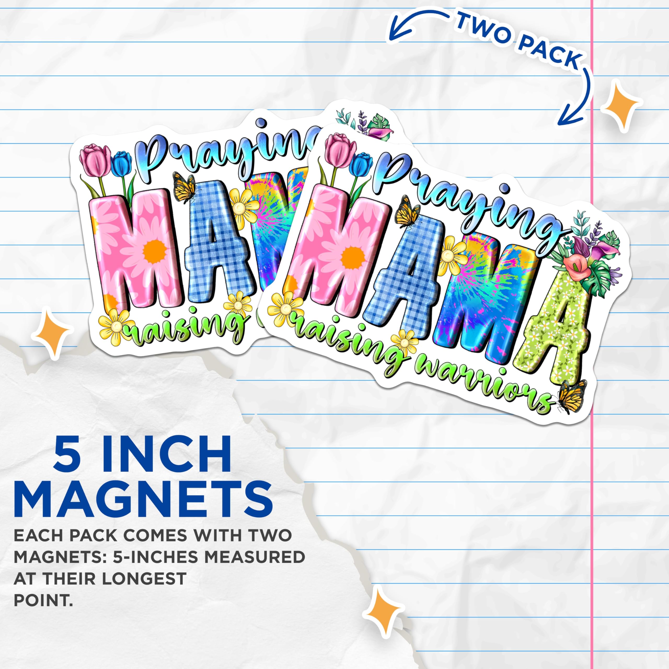 (2 Pack) Praying Mama Magnets - Raising Warriors Decor - Christian Mom Faith Inspiration - 5 Inches On Longest Side - Thick Durable Magnet - Made in USA - MAG23392