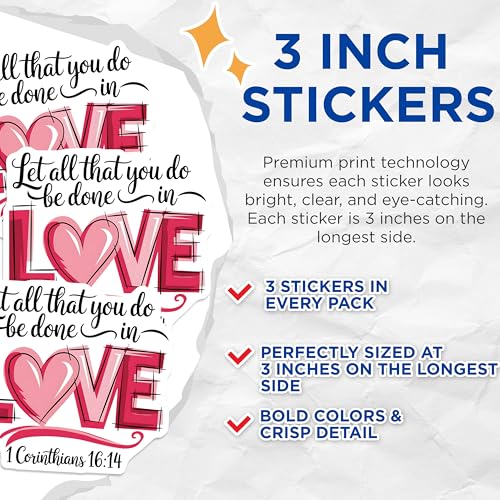 (3 Pack) Love Bible Verse Decals - 1 Corinthians - Christian Laptop Decal - 3 Inches On Longest Side - Easy Peel & Apply - Made in USA - 3MCS2738
