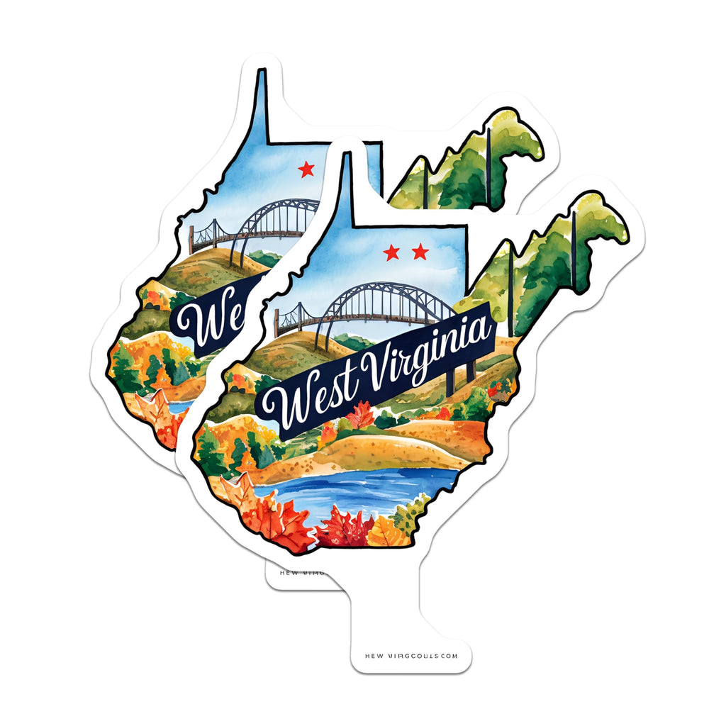 (2 Pack) West Virginia State Stickers - Travel Souvenir - Scenic Outdoors - Nature Lovers - 5" On Longest Side - Sticks to Smooth Flat Surfaces - Made in USA - BMCS6308