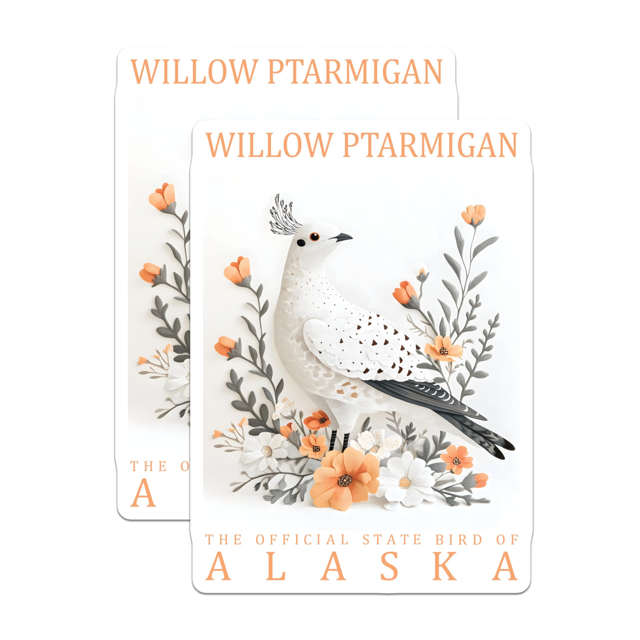 (2 Pack) Willow Ptarmigan Stickers - Alaska State Bird Stickers - Cute Bird Art Stickers - 5" On Longest Side - Sticks to Smooth Flat Surfaces - Made in USA - BMCS17978